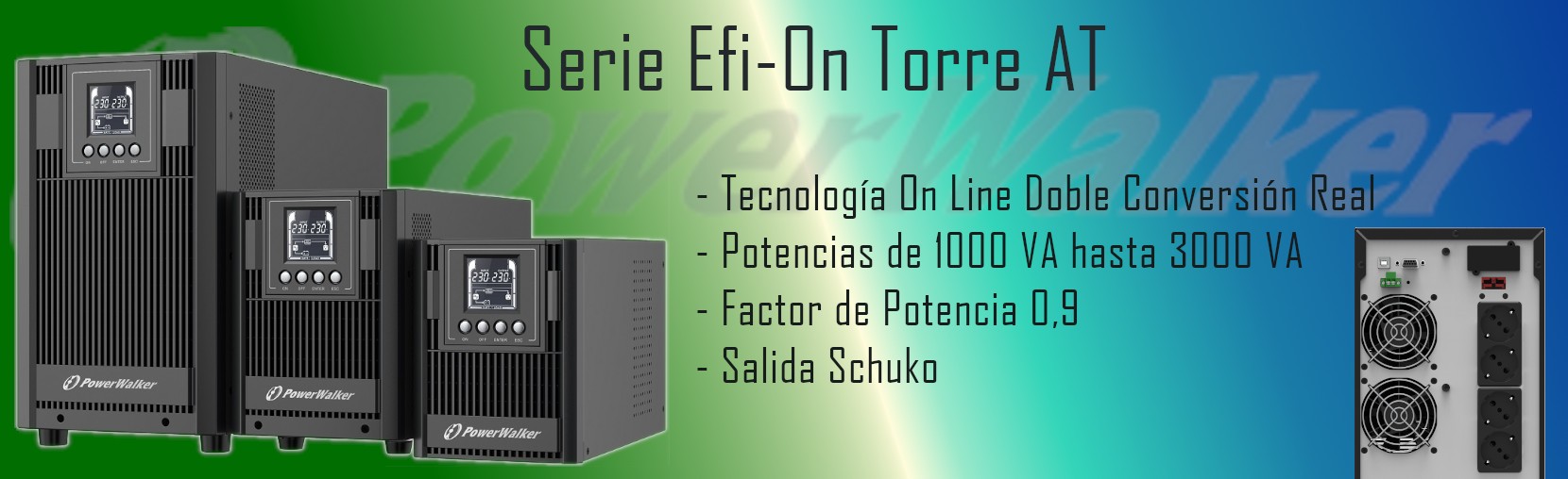 PowerWalker Spain. SAI Serie Efi-On Torre AT. VFI 1000 2000 3000 AT